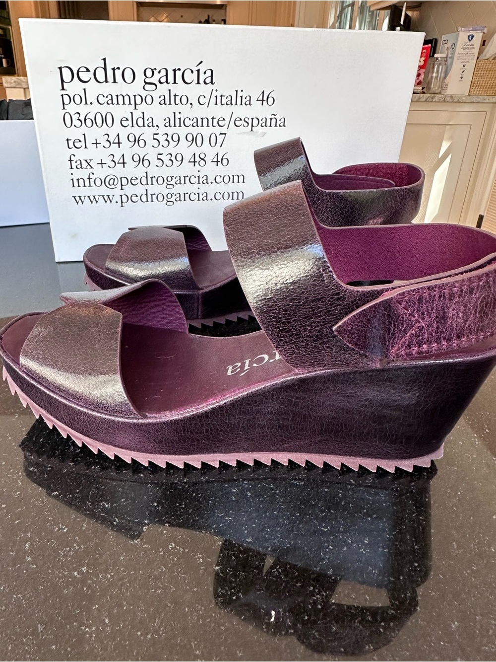 Pedro García Deep Plum Leather Platform Sandals